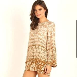 Novella Royale Dress|Tunic, Size S, Tan & Patterned, Flowy